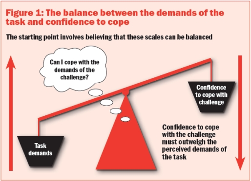 balance between demands of task and confidence to cope